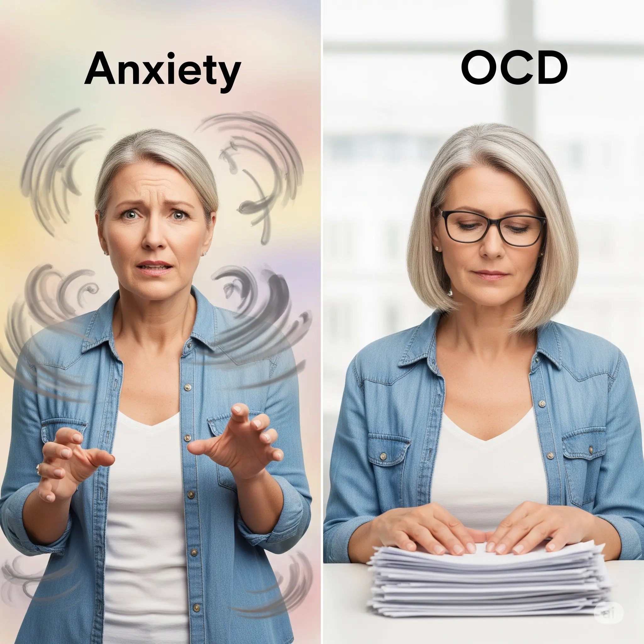 Image of a woman representing the distinct differences between Obsessive-Compulsive Disorder (OCD) and anxiety.