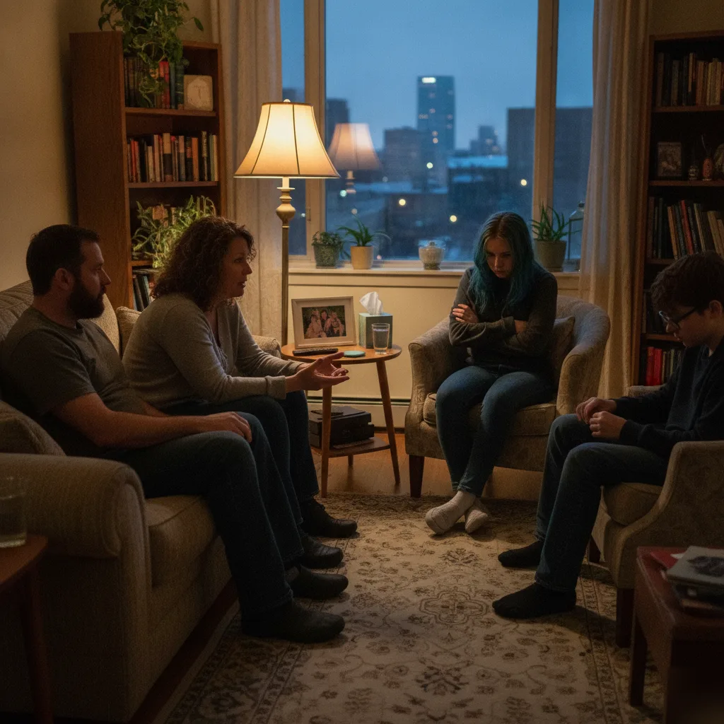 Family discussing communication, relationships, and the core principles of family therapy in Minneapolis