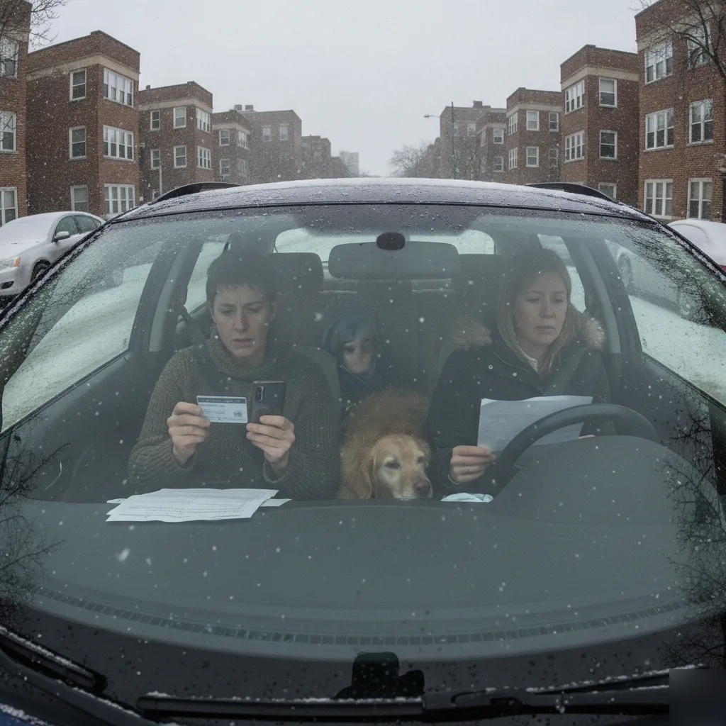 Family in a car holding an insurance card and phone while checking mental health coverage